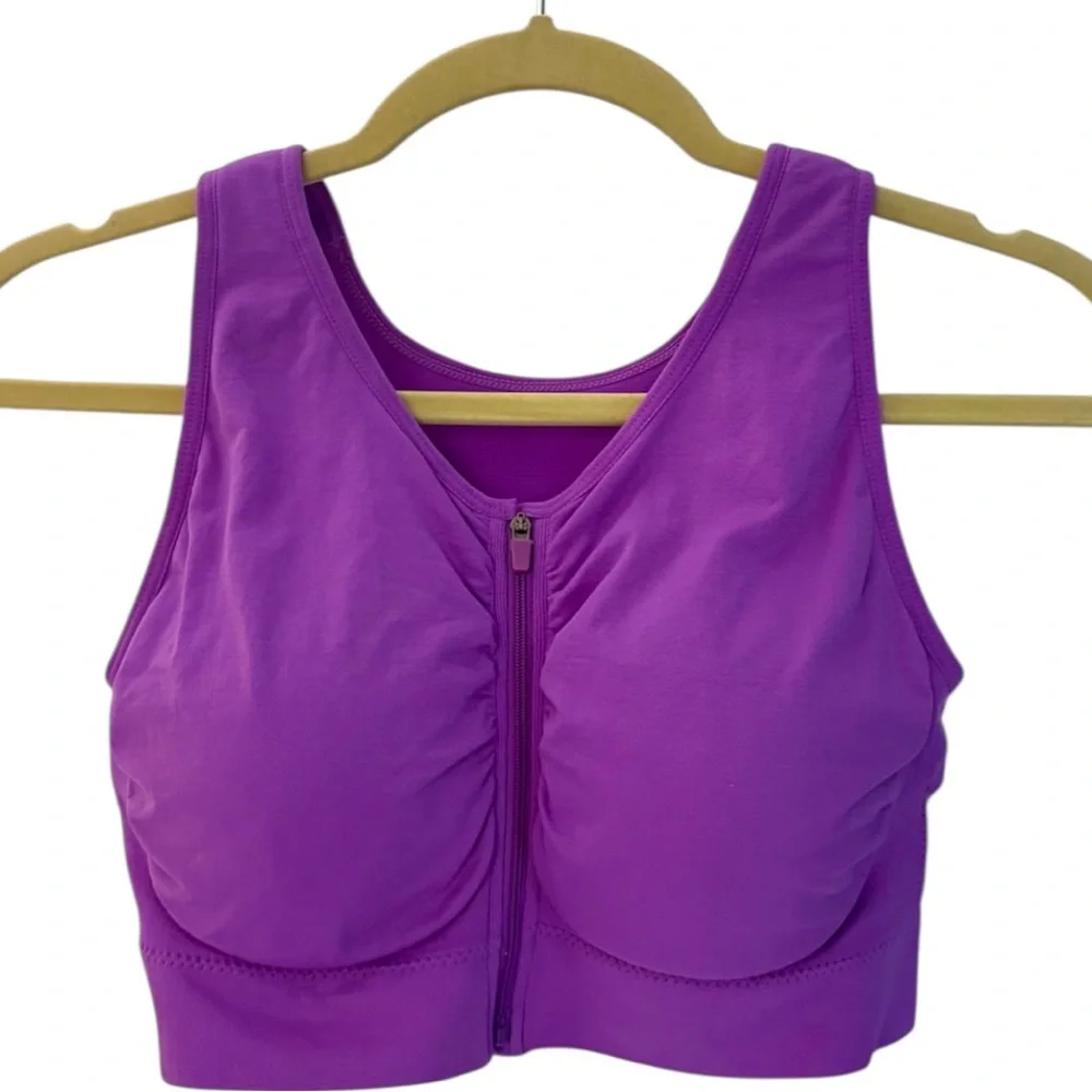 Rhonda Shear Front Zip Sports Bra Purple Size Large Full Coverage Padded - Picture 4 of 8